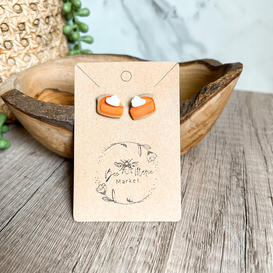 Handmade Clay Pumpkin Pie Stud Earrings