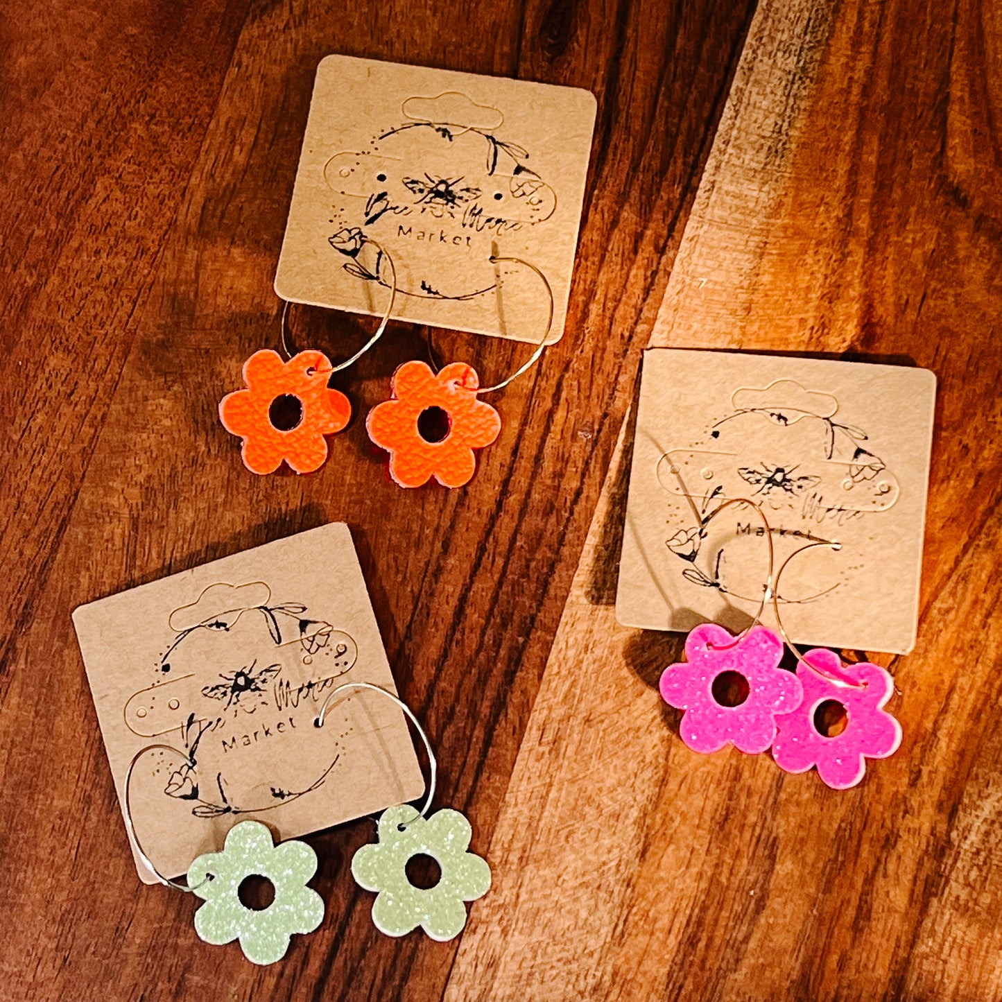 Neon Lime Glitter Flower Hoops