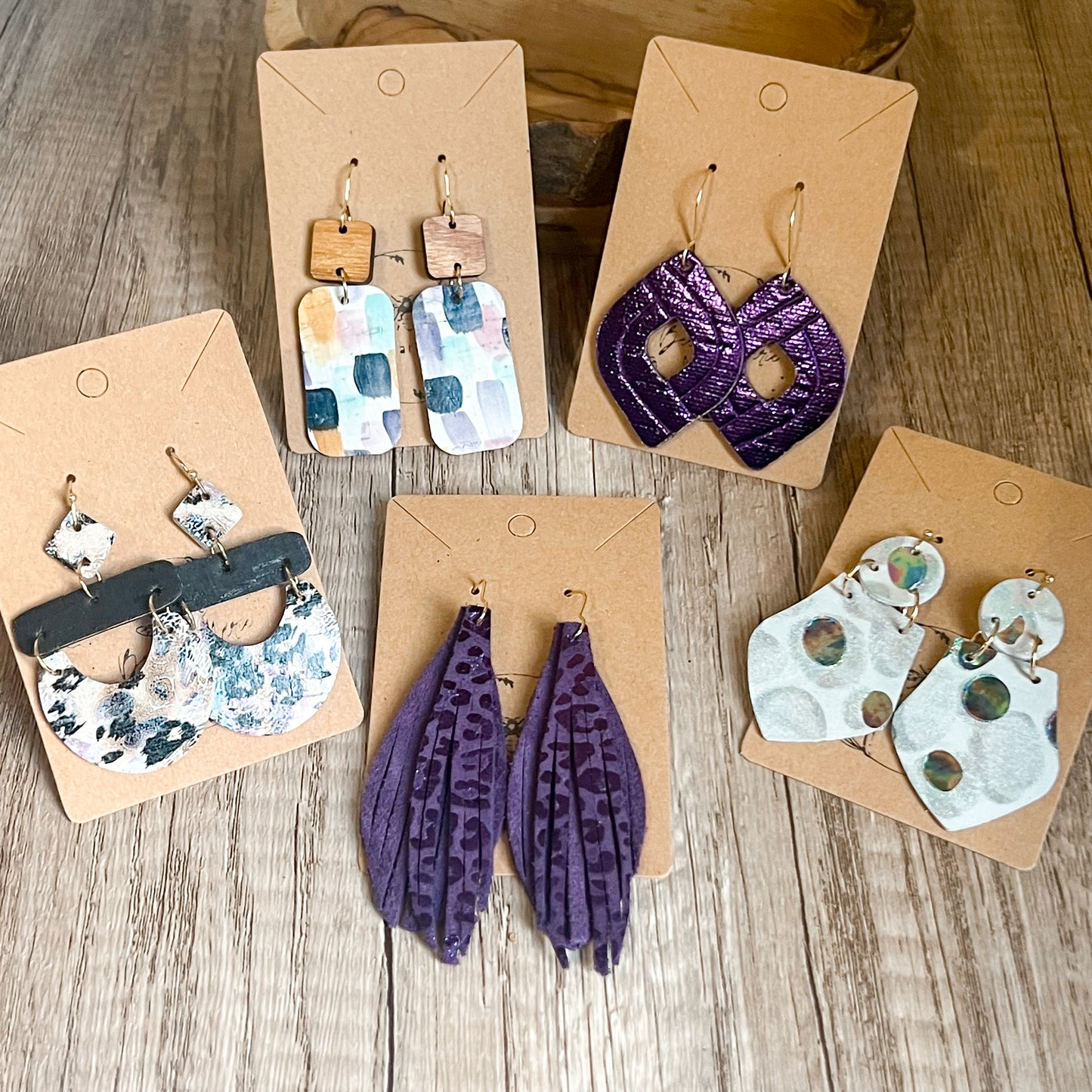 Grape Metallic Layered Leopard Suede Earrings