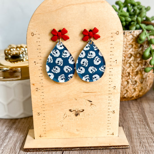 Skull & Bow Teardrop Earrings