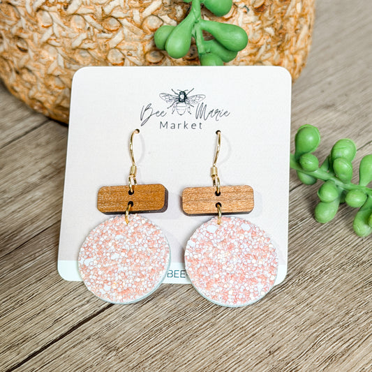 Blush Glitter & Wood Round Earrings