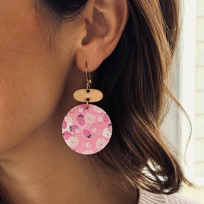 Strawberry Blossom Wooden Drop Earrings