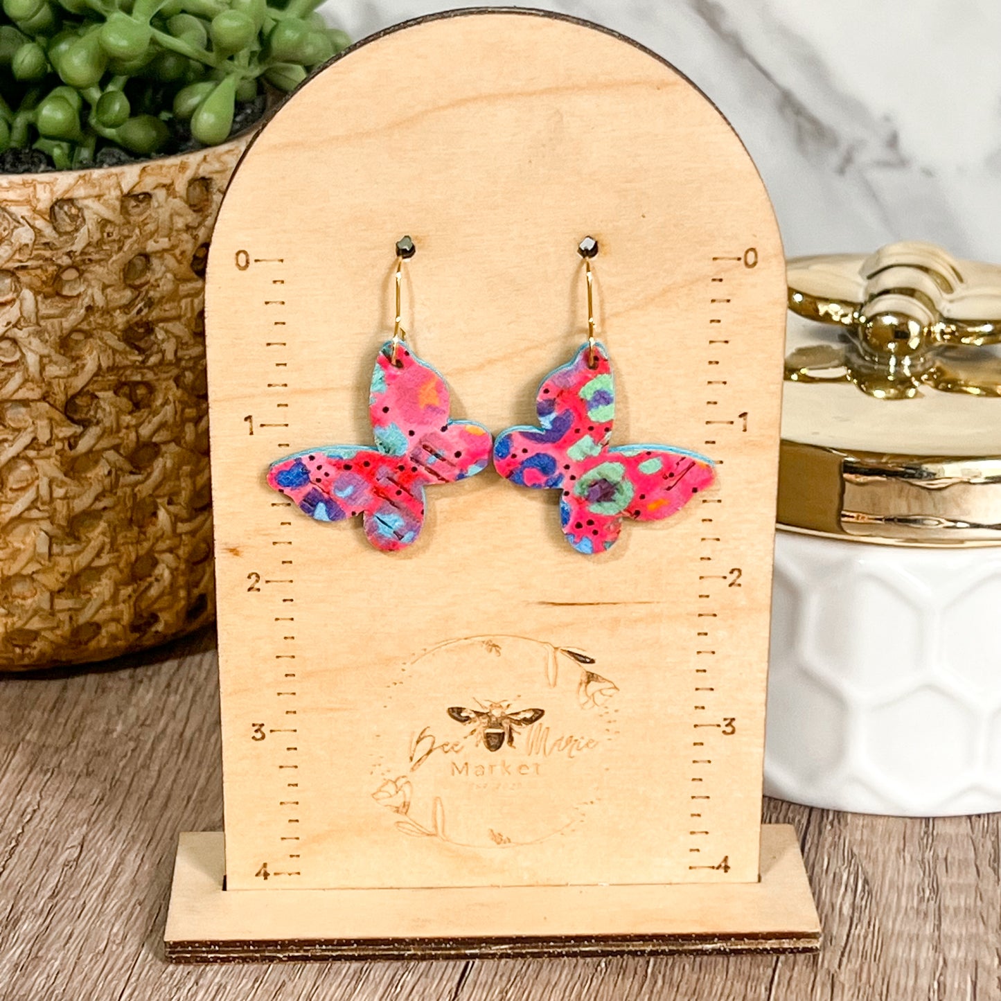Neon Animal Print Butterfly Earrings
