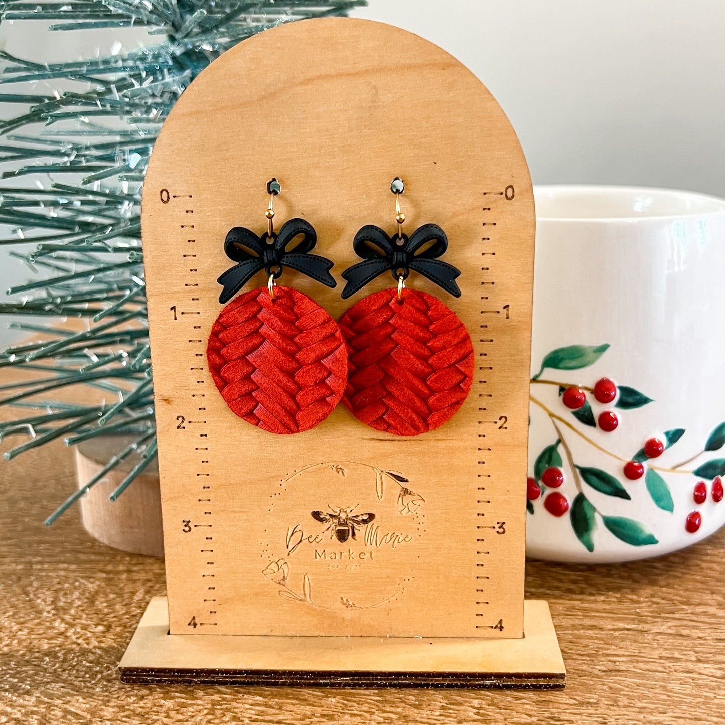 Holiday Red & Black Bow Woven Earrings