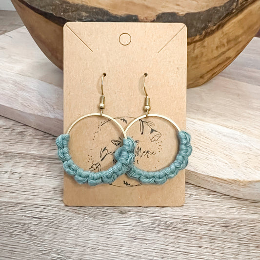 Macrame Hoop Earrings - Mint