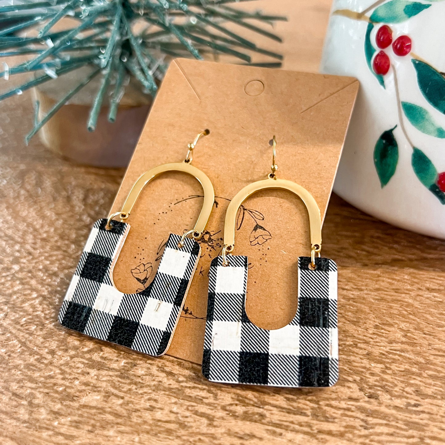 Luxe Buffalo Check Arch Earrings