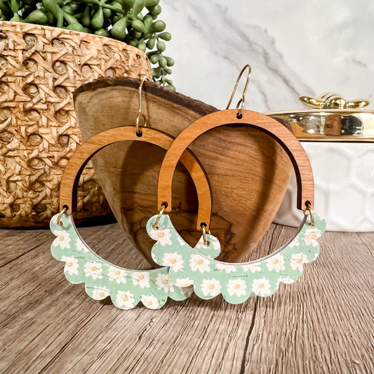 Mint Daisy Genuine Leather Ruffle Arch Earrings