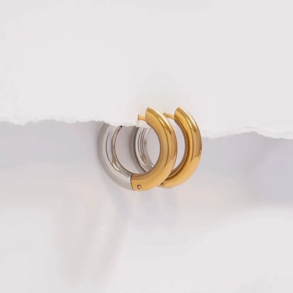 Two Tone Waterproof Huggie Hoops