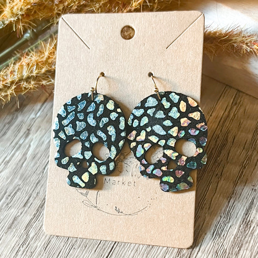 Black Metallic Prism Skull Earrings