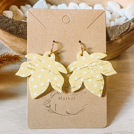 Yellow & White Polka Dot Leaf Earrings