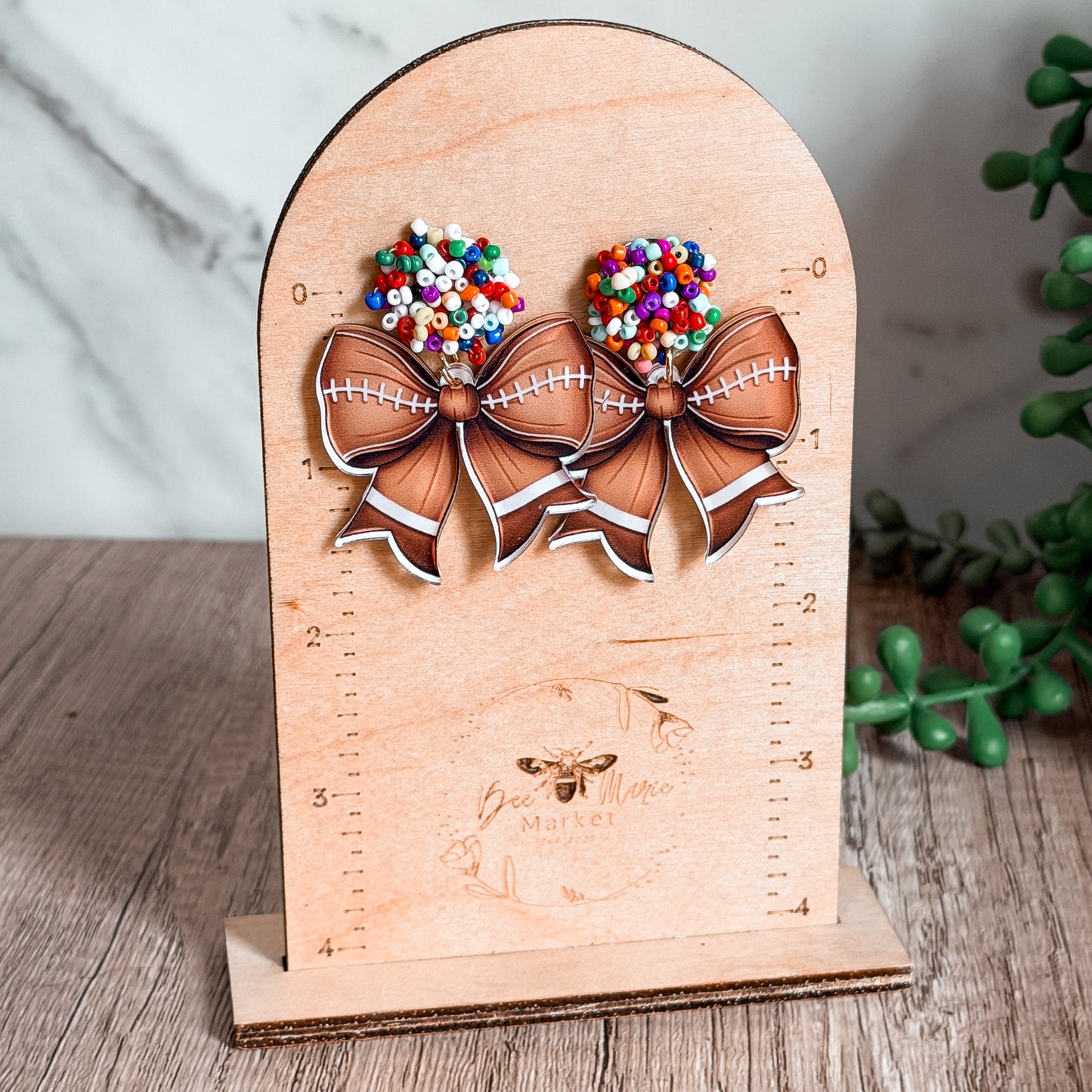 Flower Top Football Bow Earrings