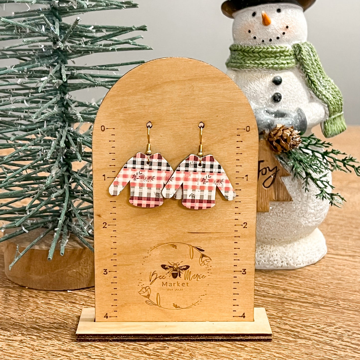 Plaid Ugly Christmas Sweater Earrings