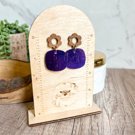 Walnut Bloom & Violet Leather Earrings