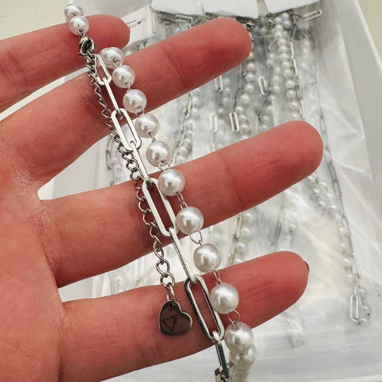 Silver Pearl Chainlink Necklace