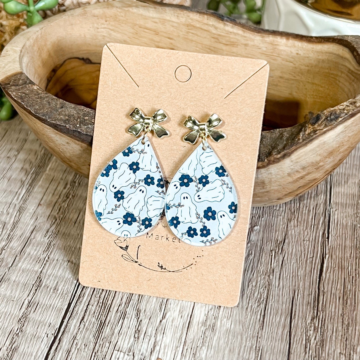 Ghost & Blooms Bow Stud Earrings