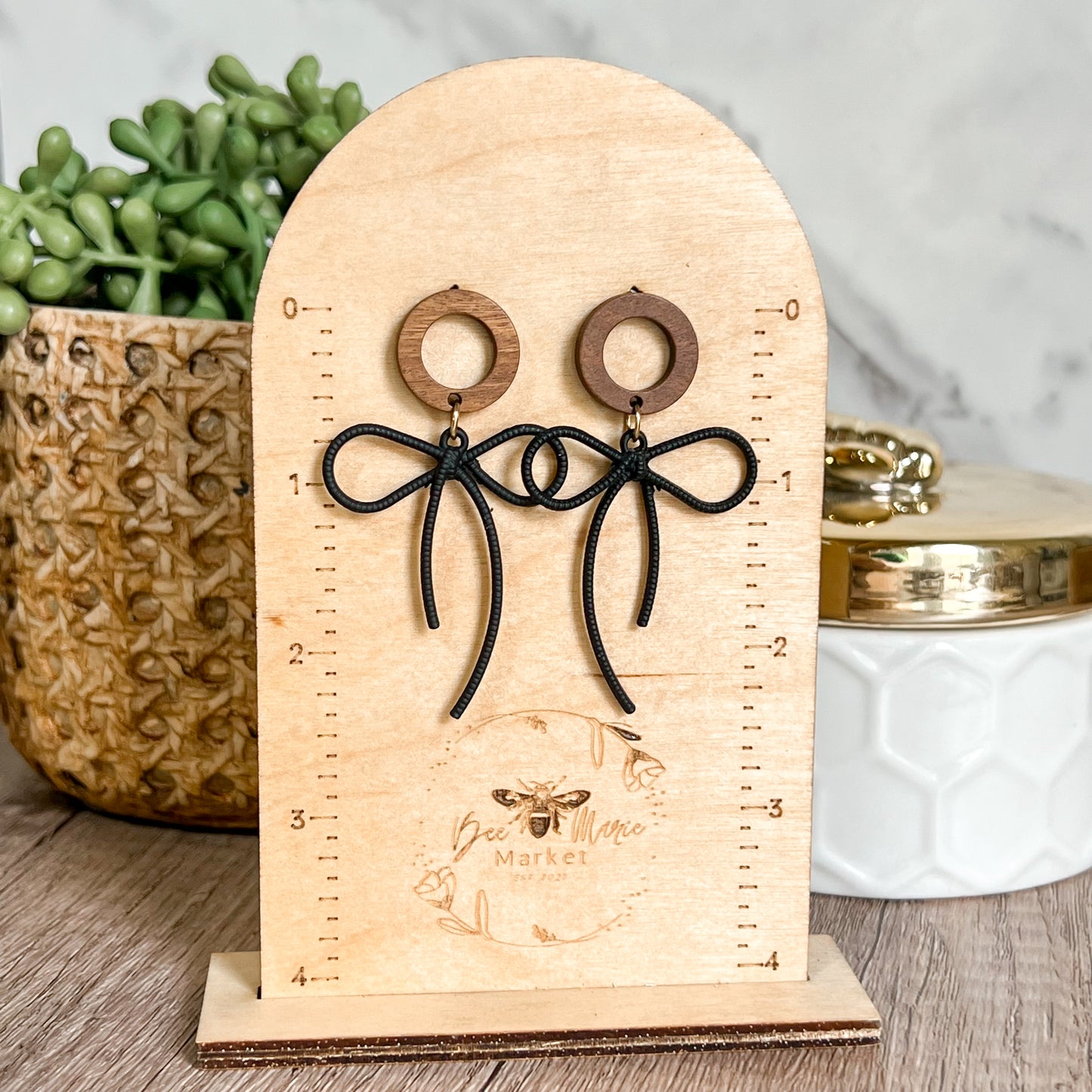 Cindy Black Bow Heart Earrings