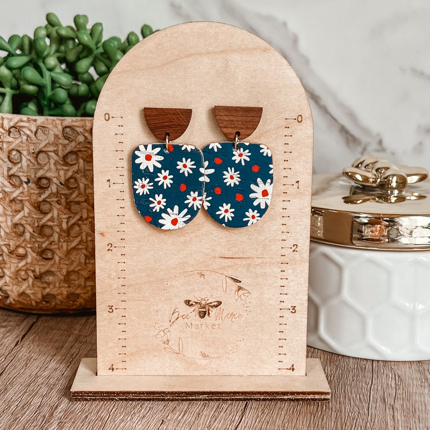 Red, White & Bloom Leather Earrings