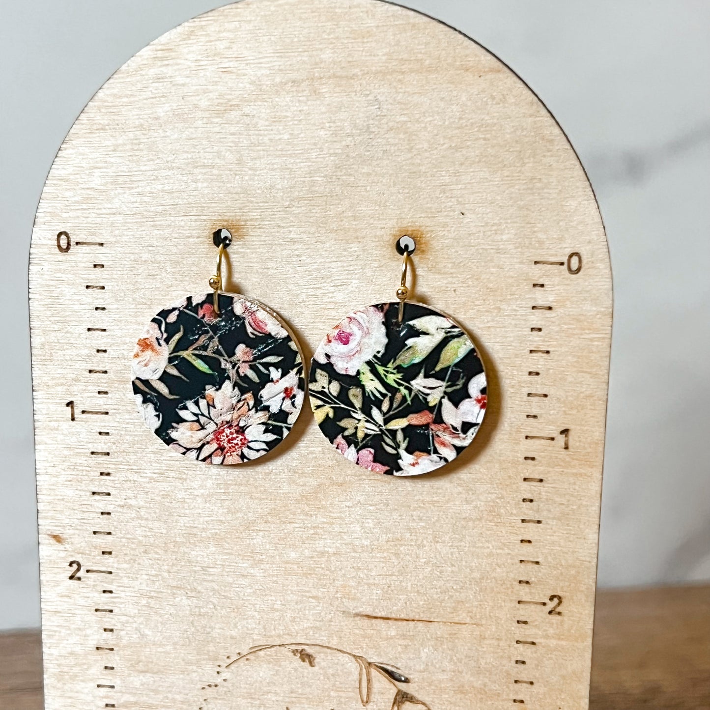 Black Floral Round Earrings