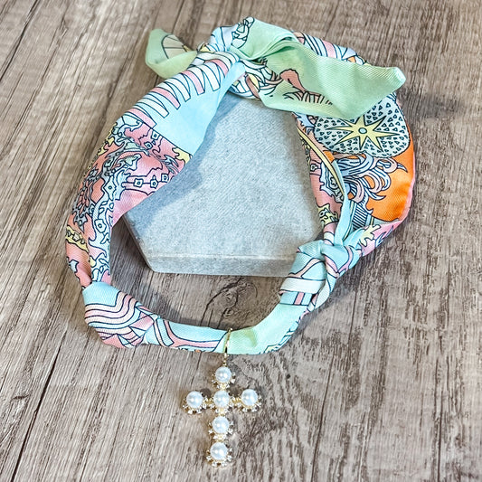 Pearl Cross Scarf Necklace