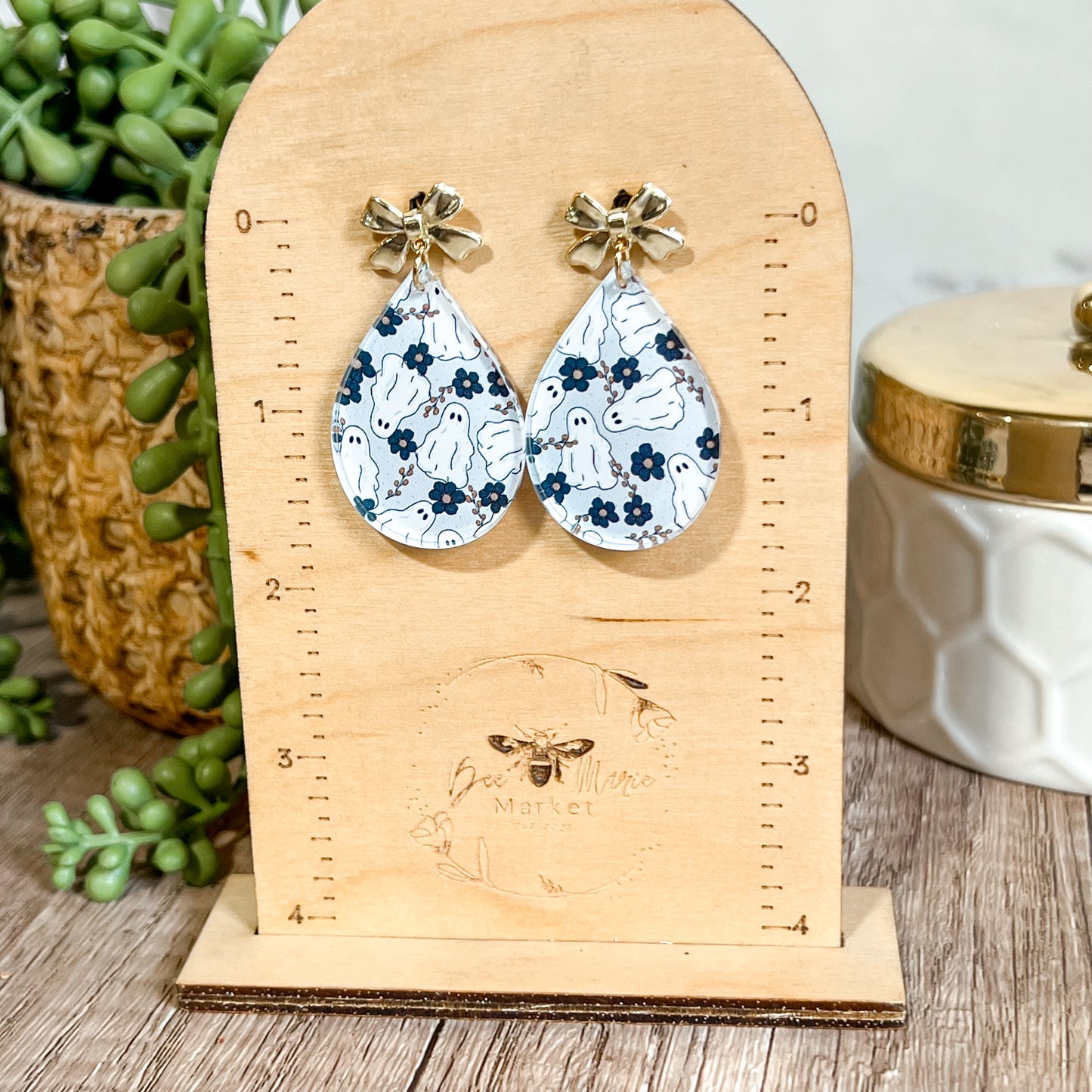 Ghost & Blooms Bow Stud Earrings