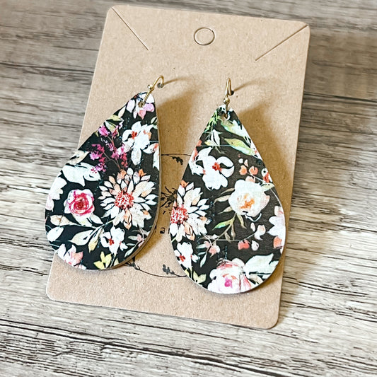 Black Floral Teardrop Earrings