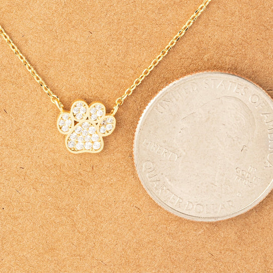 Gold Diamond Paw Print Charm Necklace