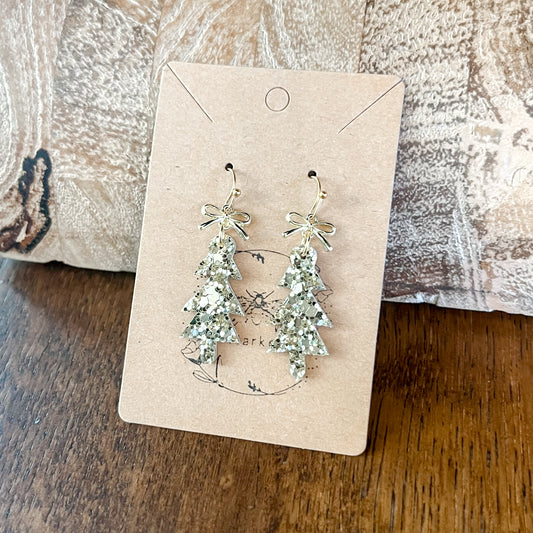 Gold Glitter Skinny Christmas Tree Earrings