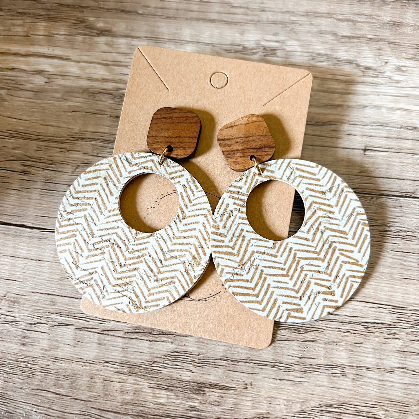 Golden Honey Broken Chevron Leather Hoops