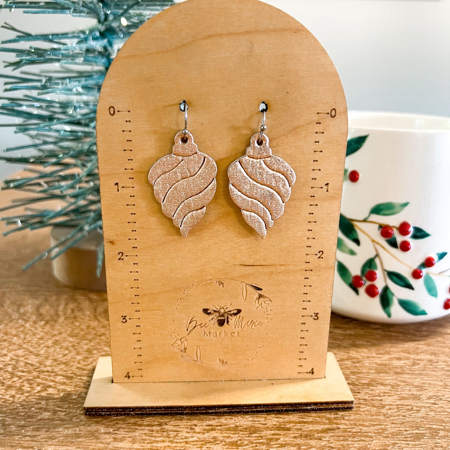 Rose Gold Swirl Embossed Ornament Earrings