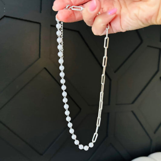 Silver Pearl Chainlink Necklace