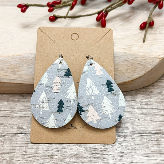 Gray Christmas Tree Teardrop Earrings