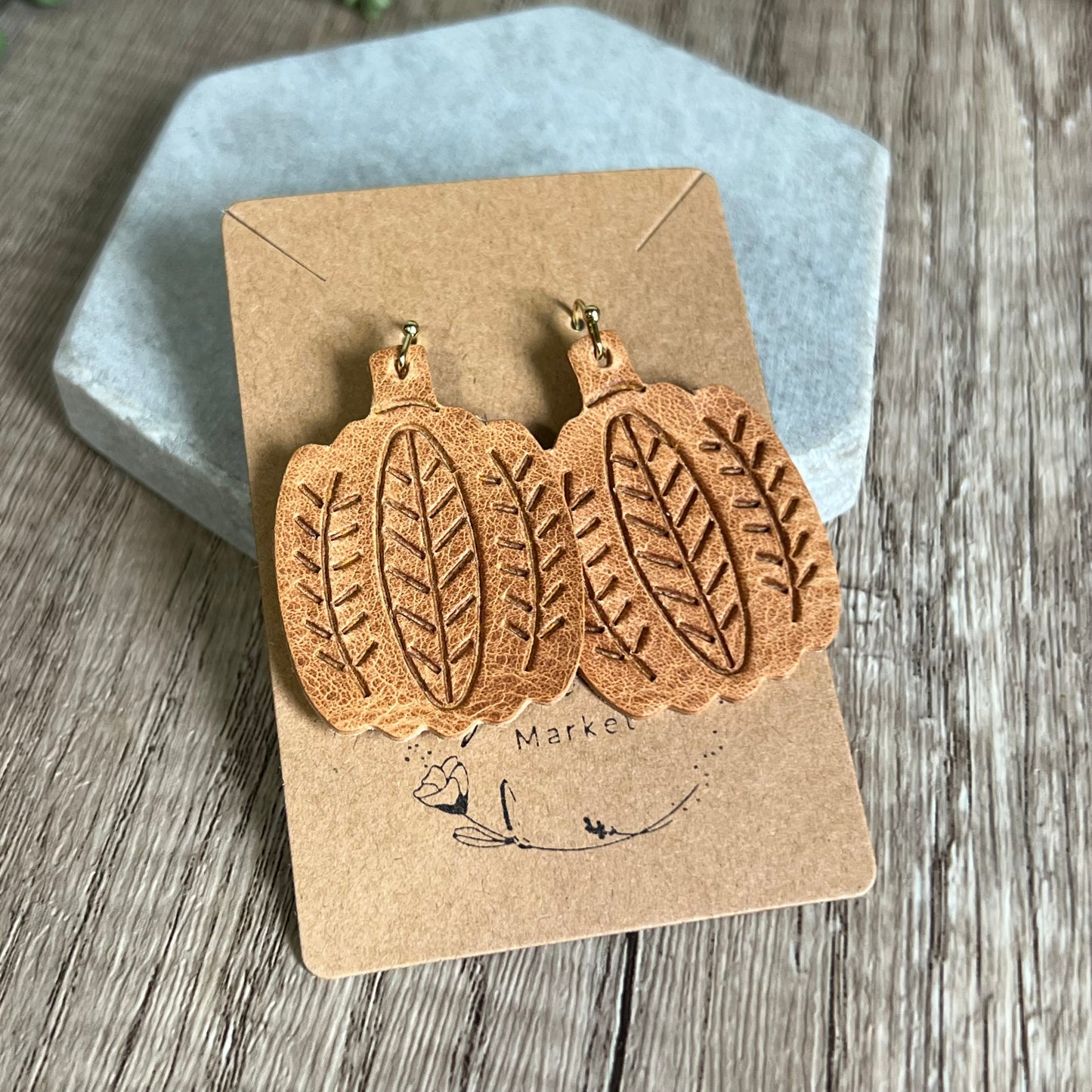 Harvest Leaf Embossed Pumpkin Earring