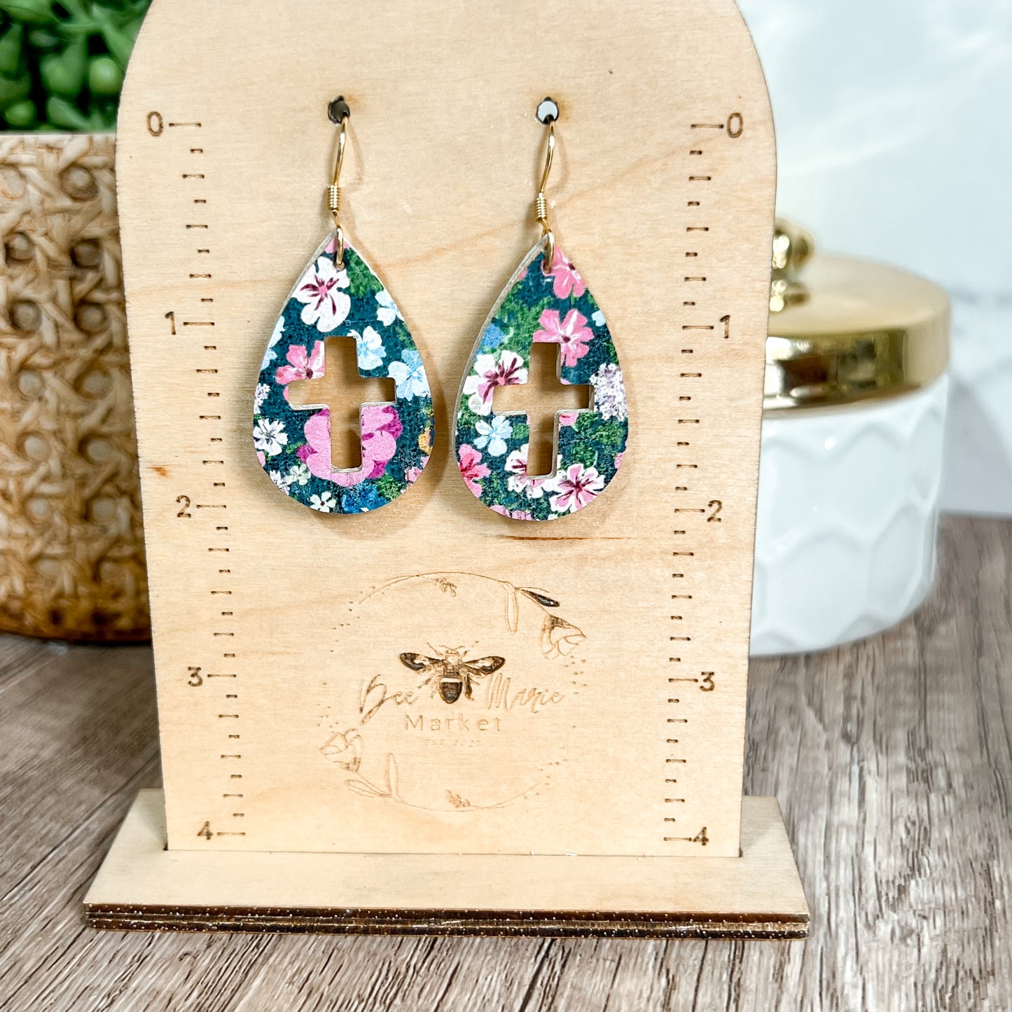 Spring Floral Cutout Cross Teardrops