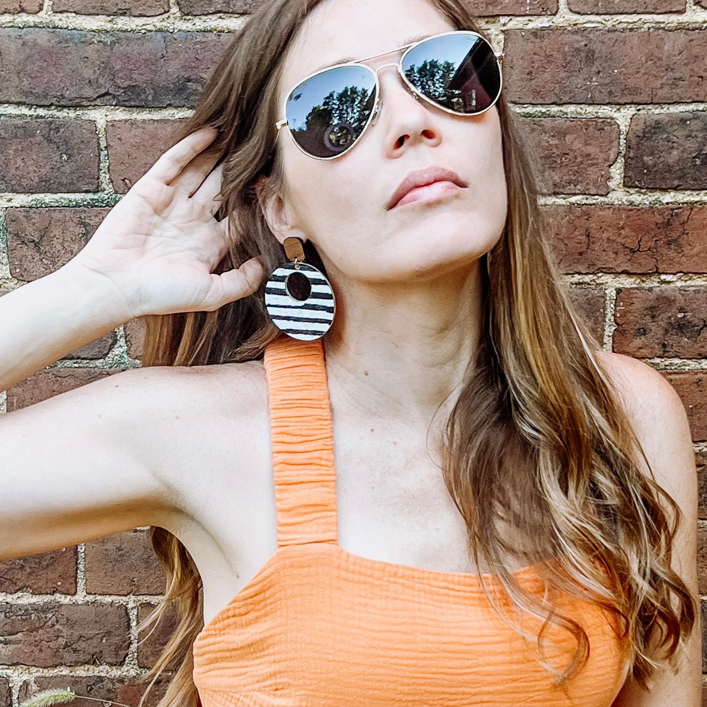 Handmade Casey Stripe FB Leather Hoops