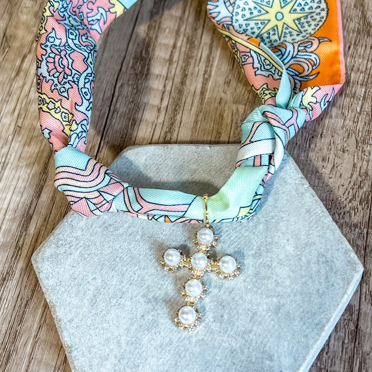 Pearl Cross Scarf Necklace
