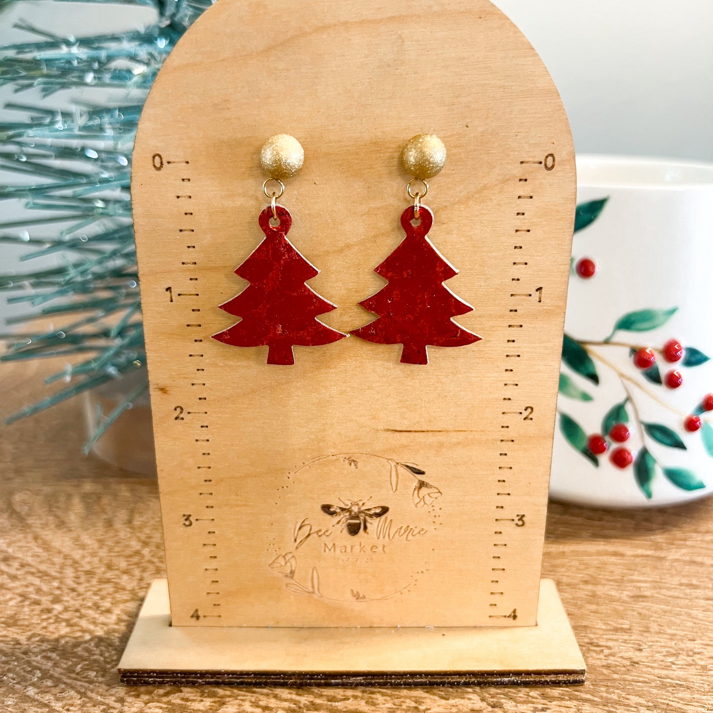 Have a Ball Red Leopard Christmas Tree Earrings