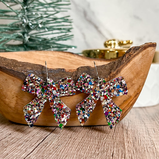 Fergie Glitter Bow Genuine Leather Earrings