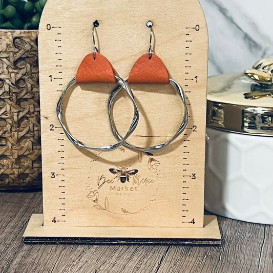 Silver Spiced Orange Twisted Hoops