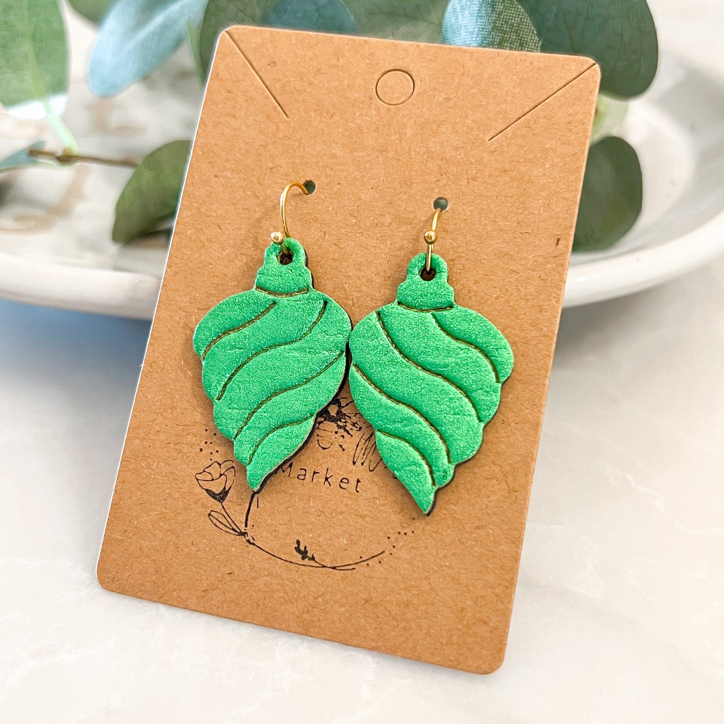 Green Swirl Embossed Ornament Earrings