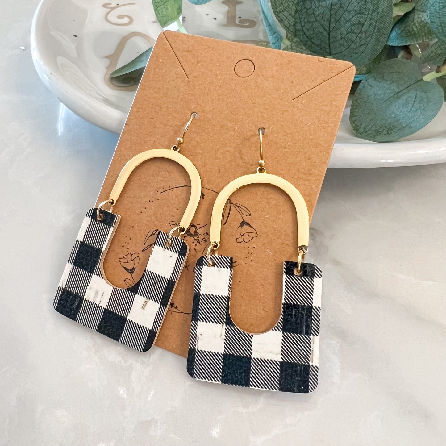 Luxe Buffalo Check Arch Earrings