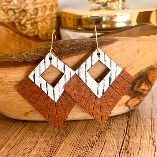 Tan Cynthia Layered Fringe Earrings