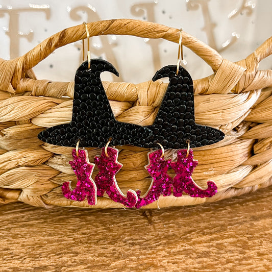 Witchin’ Pebble Hat & Glitter Boot Earrings