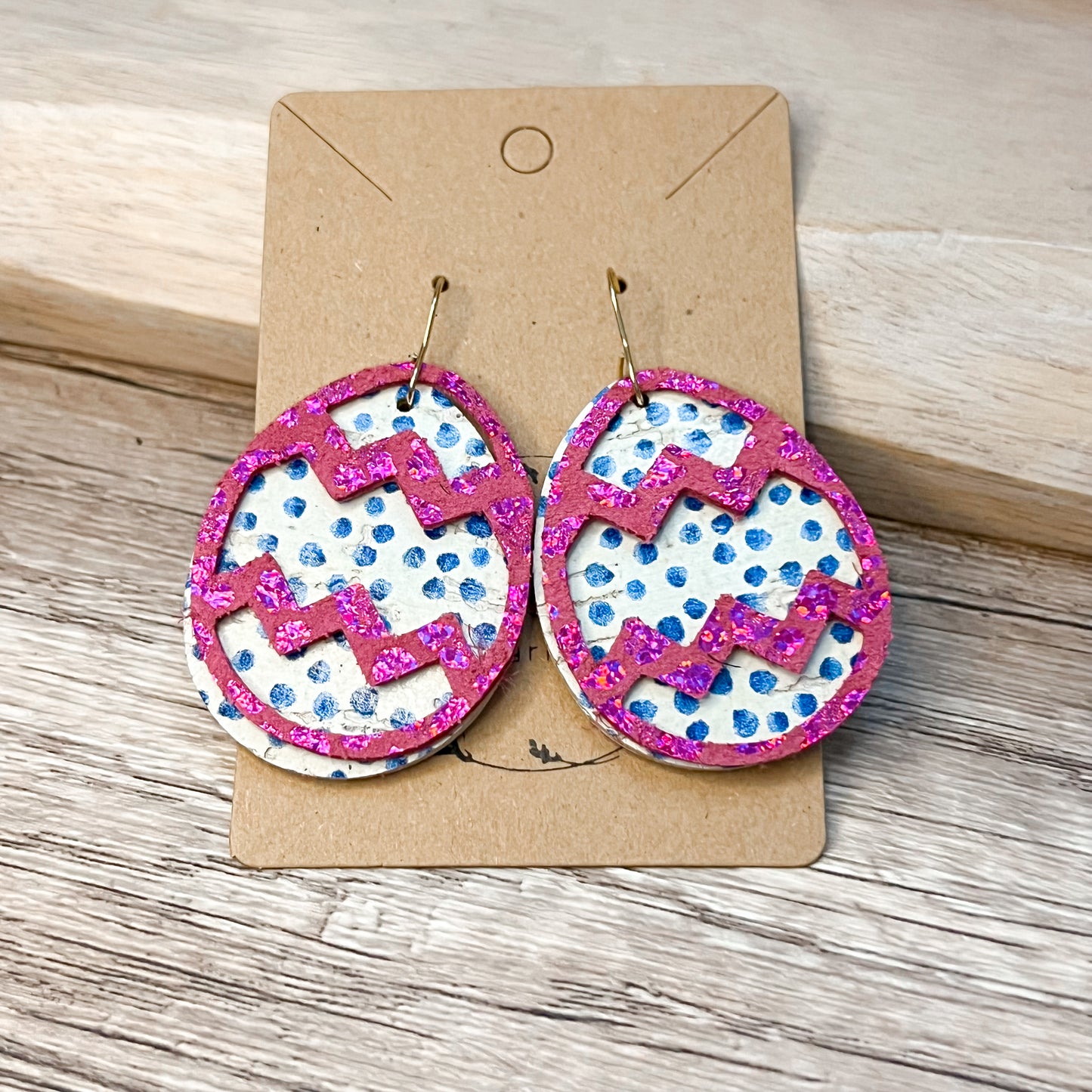 Shimmer Pink & Blue Dot Layered Egg Earrings