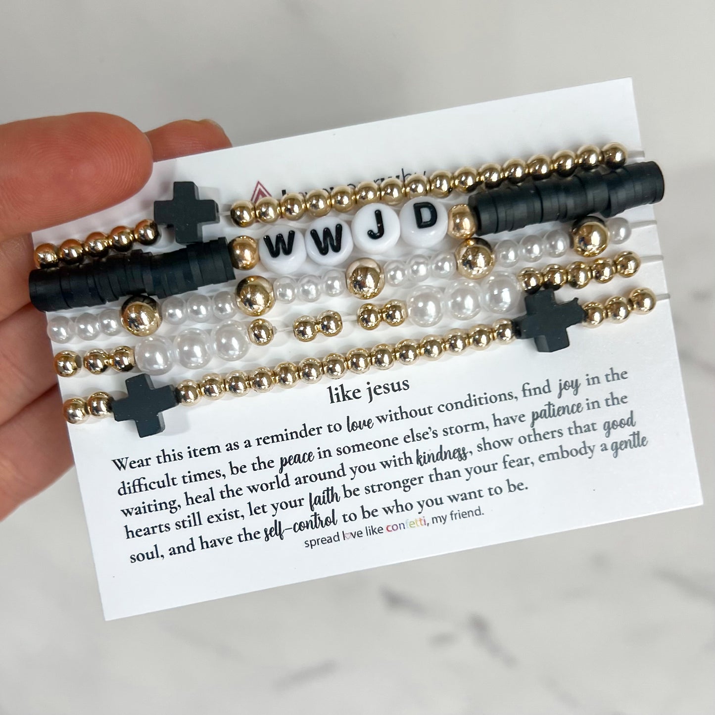 Like Jesus Black WWJD Beaded Bracelet Set