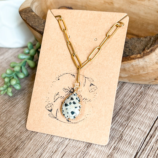 Spotted Stone Paperclip Necklace