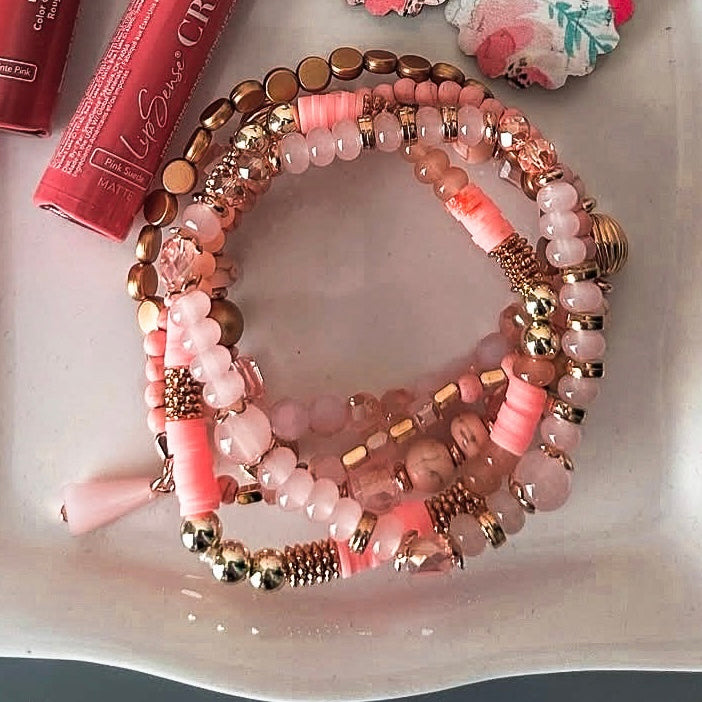 Light Pink Stacked Beaded Bracelet Set