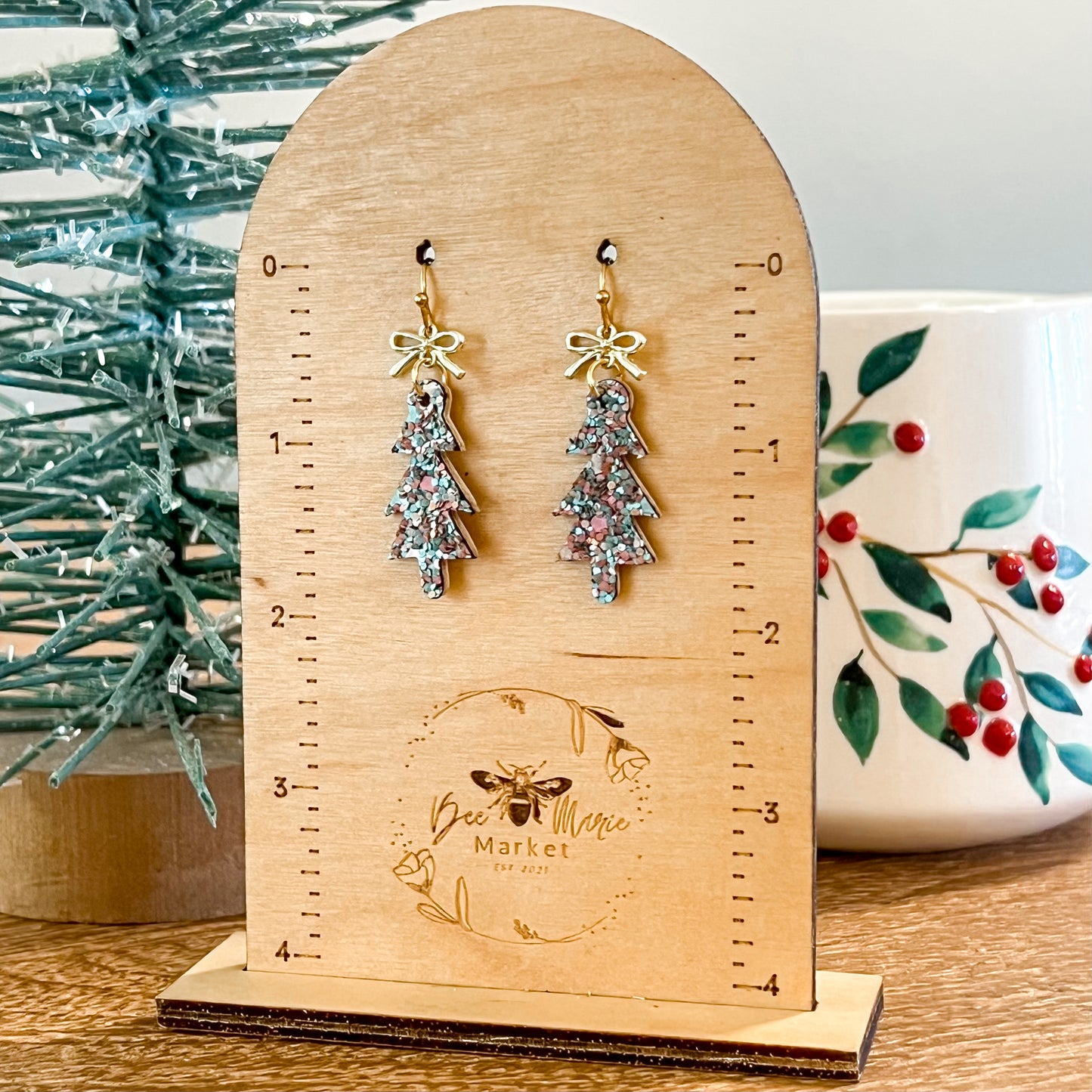 Romantic Glitter Skinny Christmas Tree Earrings