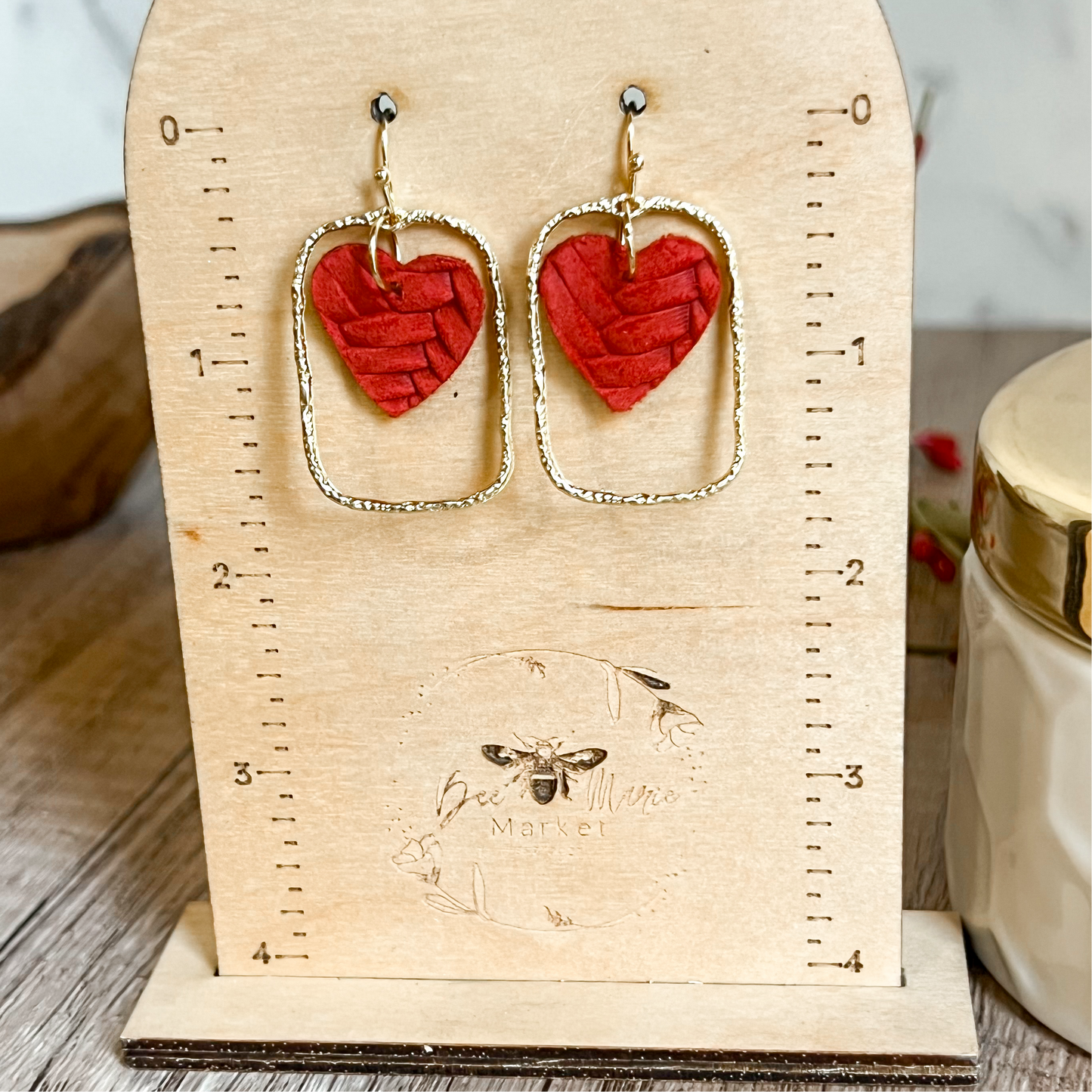 Monica Red Heart Hoop Earrings