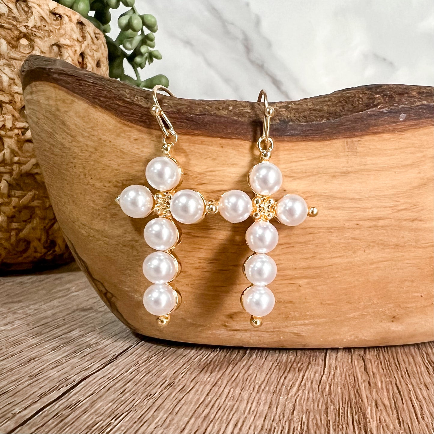 Like Jesus Pearl Cross Earrings