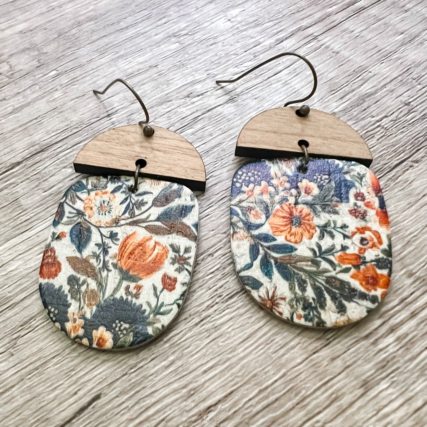 Goldie Floral Leather & Wood Earrings